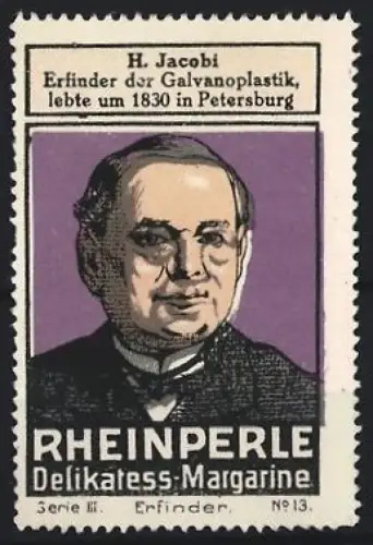 Reklamemarke Rheinperle, Margarinenfabrik, Delikatess-Margarine, H. Jacobi Galvanoplastik-Erfinder