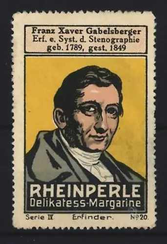 Reklamemarke Rheinperle, Margarinenfabrik, Delikatess-Margarine, Franz Xaver Gabelsberger