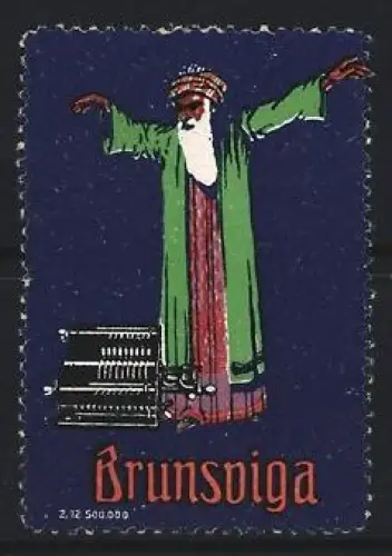 Reklamemarke Brunsviga, Weiser mit Rechenmaschine