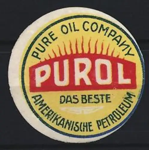 Reklamemarke Pure Oil Company, Purol, Petroleum, Ölflamme