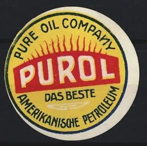 Reklamemarke Pure Oil Company, Purol, Amerikanisches Petroleum, Logo mit Flammen