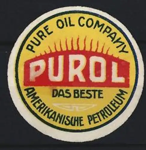 Reklamemarke Pure Oil Company, Purol, Amerikanisches Petroleum, Flammenlogo
