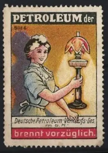 Reklamemarke Deutsche Petroleum Verkaufs-Ges. mbH., Petroleum, Frau mit Lampe