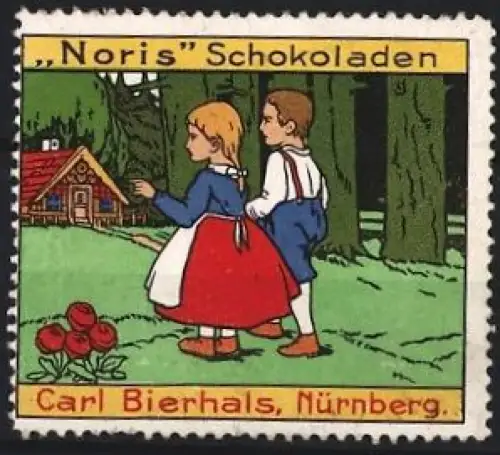 Reklamemarke Nürnberg, Carl Bierhals, Noris Schokoladen, Kinder im Wald