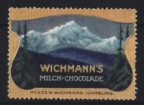 Reklamemarke Hamburg, Resse & Wichmann, Wichmann`s Milch-Chocolade, Berglandschaft