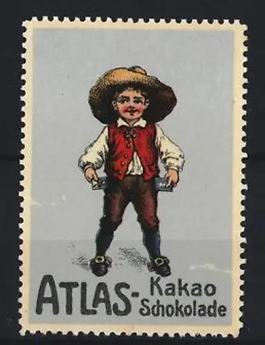 Reklamemarke Atlas, Kakao Schokolade, Junge mit Hut