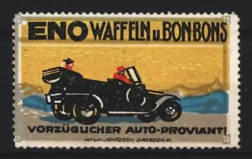 Reklamemarke Dresden, Eno, Waffeln u. Bonbons, Auto mit Insassen