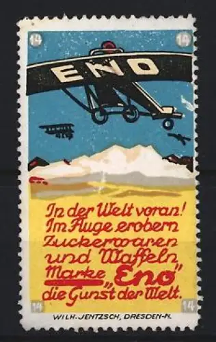 Reklamemarke Eno, Zuckerwaren und Waffeln, Flugzeug mit Logo
