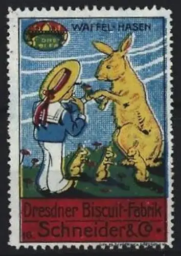 Reklamemarke Dresden, Schneider & Co., Biscuit-Fabrik, Waffel-Hasen