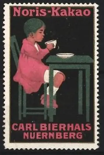 Reklamemarke Nürnberg, Carl Bierhals, Noris-Kakao, Kind am Tisch