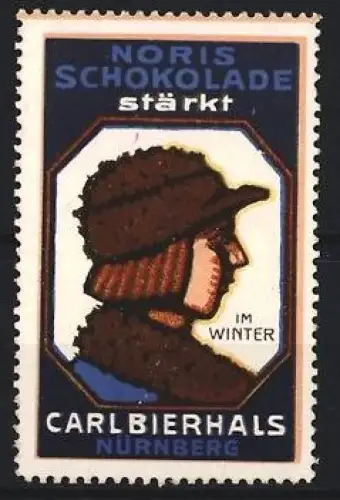 Reklamemarke Nürnberg, Carl Bierhals, Noris Schokolade, Winterkleidung