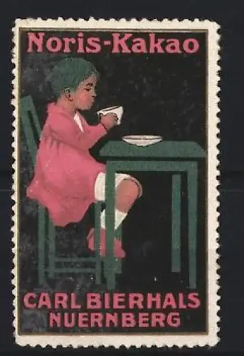 Reklamemarke Nürnberg, Carl Bierhals, Noris-Kakao, Kind am Tisch