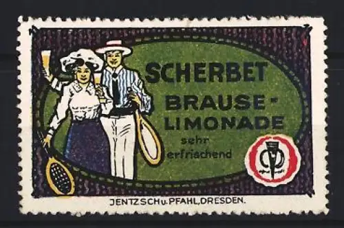 Reklamemarke Scherbet, Brause-Limonade, Tennisspieler mit Getränk