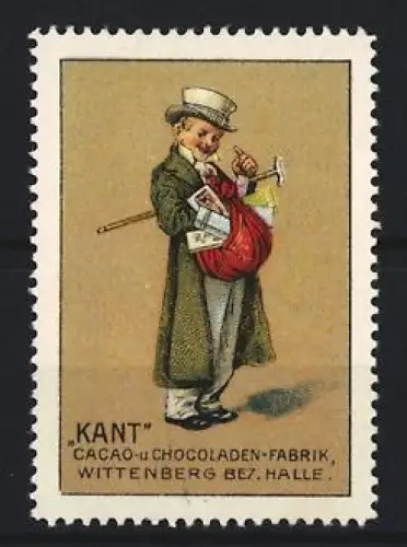 Reklamemarke Wittenberg, Kant, Cacao-u Chocoladen-Fabrik, Verkäufer mit Schirm und Tasche
