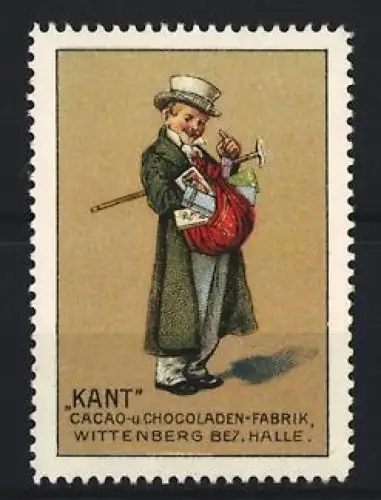 Reklamemarke Wittenberg, Kant, Cacao-u Chocoladen-Fabrik, Strassenverkäufer mit Warenkorb