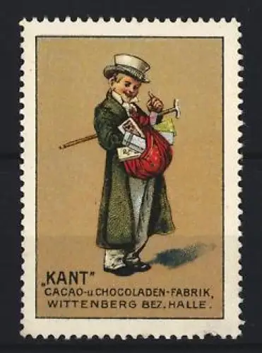 Reklamemarke Wittenberg, Kant, Cacao-u Chocoladen-Fabrik, Verkäufer mit Gehstock