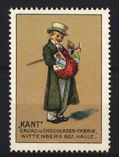 Reklamemarke Wittenberg, Kant, Cacao-u. Chocoladen-Fabrik, Verkäufer mit Gehstock