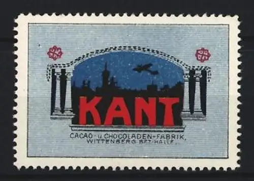 Reklamemarke Wittenberg, Kant, Kakao Schokoladen-Fabrik, Stadtsilhouette und Säulen