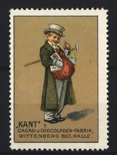 Reklamemarke Wittenberg, Kant, Cacao-u. Chocoladen-Fabrik, Verkäuferjunge mit Tasche