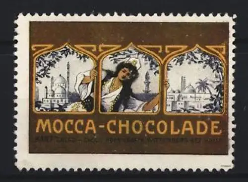 Reklamemarke Wittenberg, Kant, Mocca-Chocolade, Orientalische Architektur und Tänzerin
