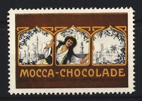 Reklamemarke Wittenberg, Kant, Mocca-Chocolade, Frau vor orientalischen Motiven