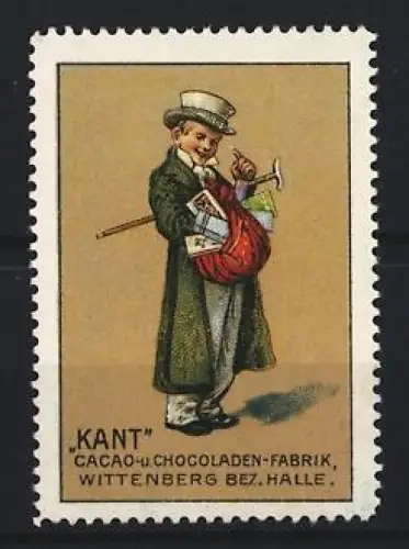 Reklamemarke Wittenberg, Kant, Cacao- u. Chocoladen-Fabrik, Schornsteinfeger mit Schornsteinbesen
