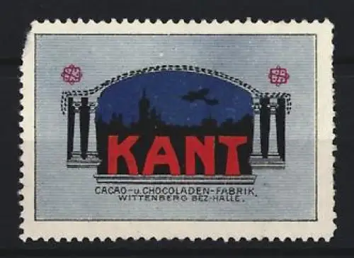Reklamemarke Wittenberg, Kant, Kakao- und Schokoladenfabrik, Säulen und Ortsansicht bei Nacht