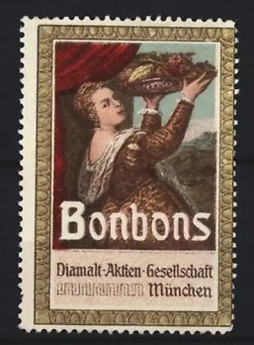 Reklamemarke München, Diamalt-Aktien-Gesellschaft, Bonbons, Frau mit Tablett