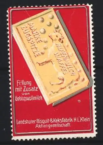Reklamemarke Landshut, H.L. Klein, Biscuit- und Keksfabrik, Schokoladentafel mit Kuh