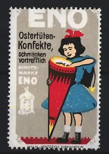 Reklamemarke Dresden, Wilh. Jentzsch, Eno, Zuckerwaren, Ostertüten-Konfekte, Mädchen mit Tüte