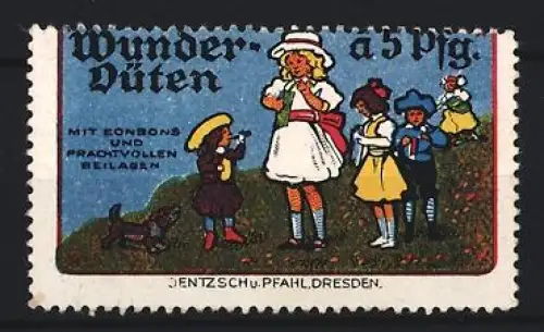 Reklamemarke Dresden, Jentzsch u. Pfahl, Bonbons und Zuckerwaren, spielende Kinder