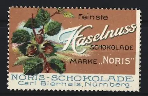 Reklamemarke Nürnberg, Carl Bierhals, Haselnuss Schokolade, Haselnusszweig