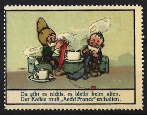 Reklamemarke Aecht Franck, Kaffeefabrik, Zwerge mit Kaffee