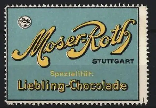 Reklamemarke Stuttgart, Moser-Roth, Schokolade, Schriftzug, blau