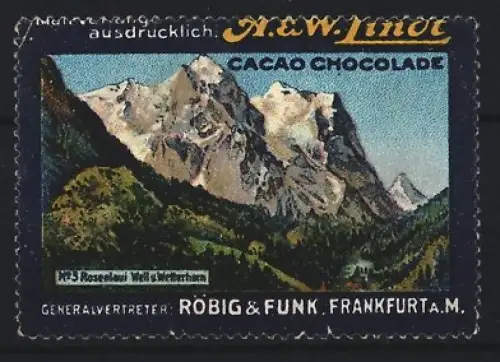 Reklamemarke Frankfurt a.M., Röbig & Funk, Lindt Schokolade, Gebirgslandschaft