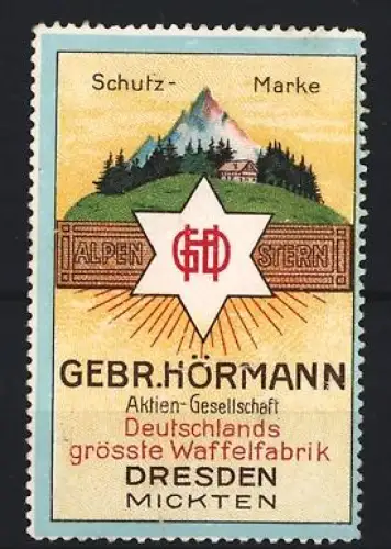 Reklamemarke Dresden, Gebr. Hörmann, Waffelfabrik, Alpenstern-Emblem