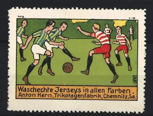 Reklamemarke Chemnitz, Anton Kern, Trikotagenfabrik, Fussballspielszene