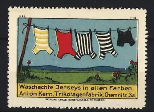 Reklamemarke Chemnitz, Anton Kern, Trikotagenfabrik, Wäscheleine