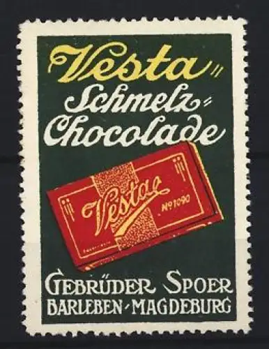 Reklamemarke Barleben, Gebr. Spoer, Vesta Schmelz-Chocolade, Schokoladentafel