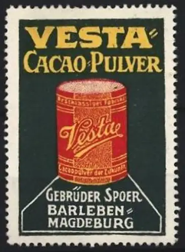 Reklamemarke Barleben, Vesta Cacao-Pulver, Kakaodose