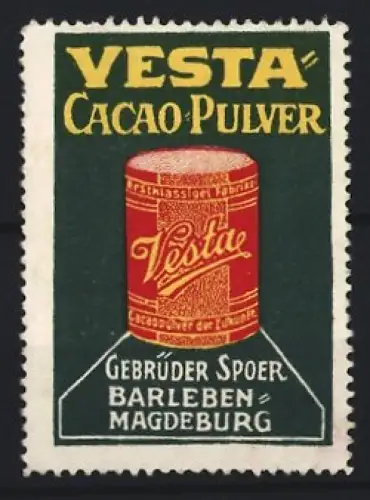 Reklamemarke Barleben, Vesta Cacao-Pulver, Kakaodose