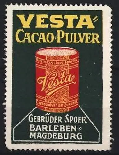 Reklamemarke Barleben, Vesta Cacao-Pulver, Kakaodose
