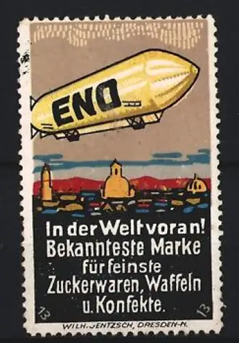 Reklamemarke Dresden, Eno Zuckerwaren, Zeppelin mit Logo
