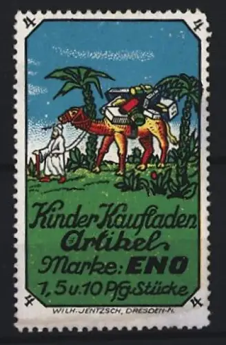 Reklamemarke Dresden, Kinderkaufladen-Artikel, Marke Eno, Kamel mit Lasten