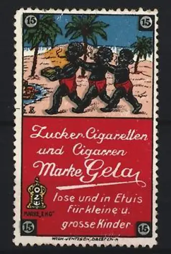 Reklamemarke Berlin, Zucker-Cigaretten Marke Gela, Kinder am Strand
