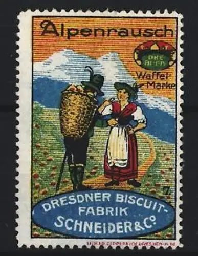 Reklamemarke Alpenrausch, Dresdner Biscuitfabrik Schneider & Co., Alpenlandschaft