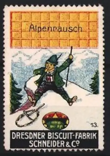 Reklamemarke Dresden, Biscuit-Fabrik Schneider & Co., Waffel Alpenrausch