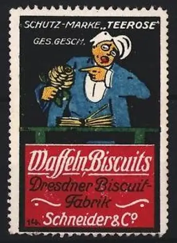 Reklamemarke Dresden, Biscuit-Fabrik Schneider & Co., Schutzmarke Teerose