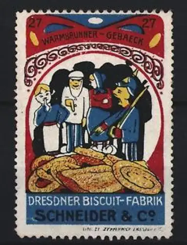 Reklamemarke Dresden, Warmbrunner-Gebäck, Dresdner Biscuit-Fabrik Schneider & Co.
