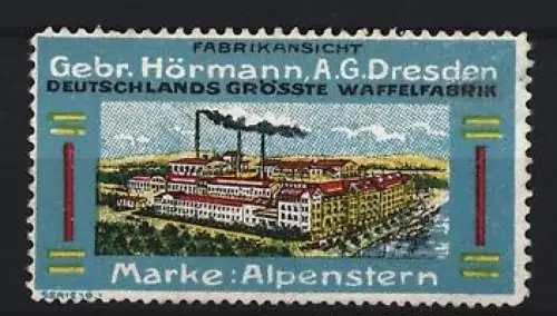 Reklamemarke Dresden, Gebr. Hörmann A.G., Marke Alpenstern, Fabrikansicht